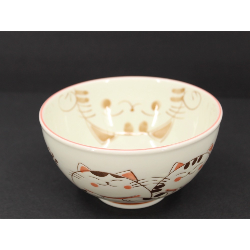 Kawaii Ceramic Calico Cat Rice Bowl Paw Prints Japanese Style 6.5"